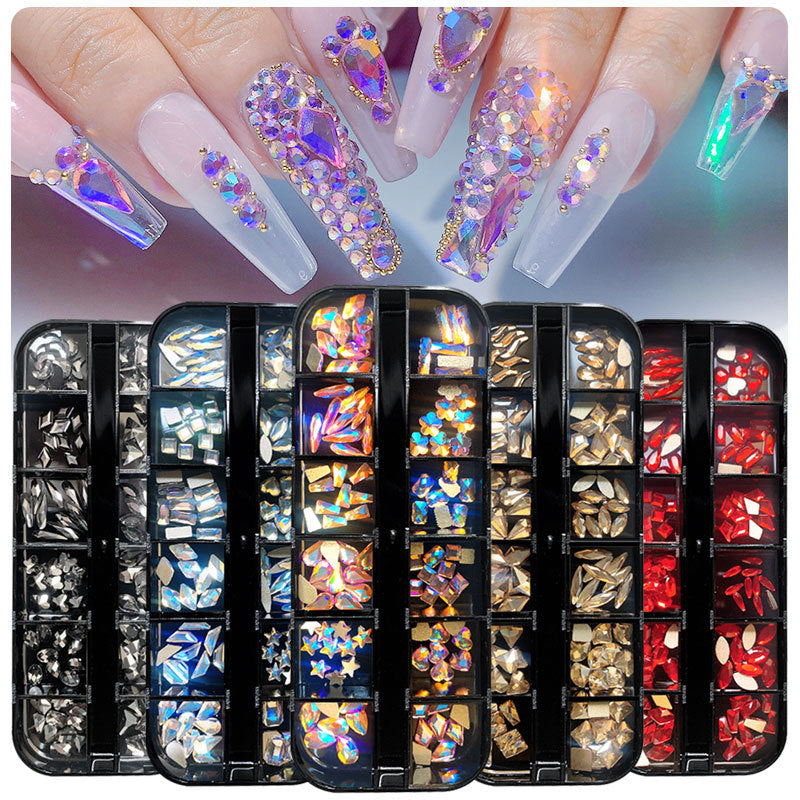 Boxed Flat-Bottom Colored Glass Rhinestone Nail Art Diamonds