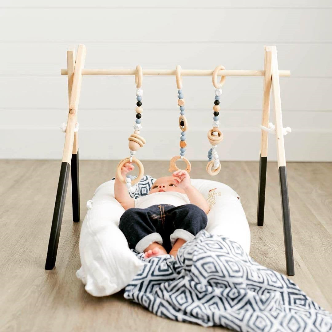 Wooden Infant Fitness Frame with Decorative Toys