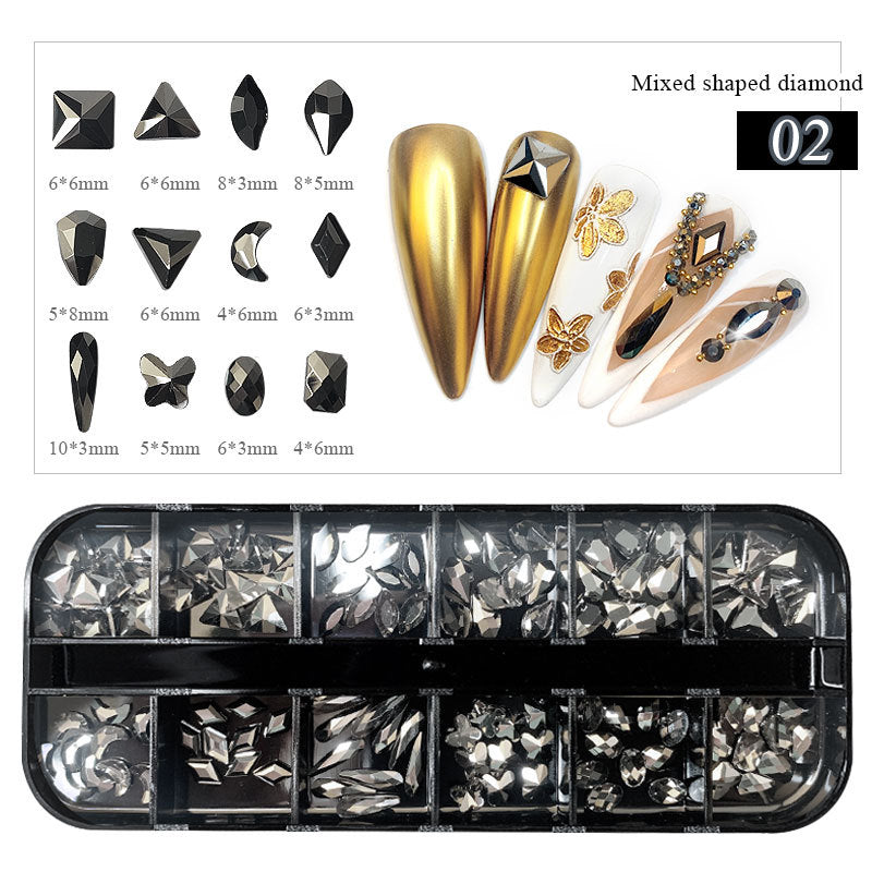 Boxed Flat-Bottom Colored Glass Rhinestone Nail Art Diamonds