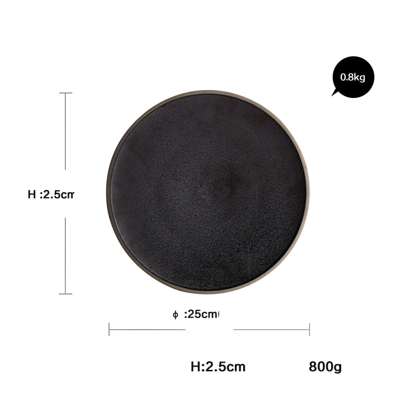 Black Crystal Large Ceramic Plate Round Flat Plate for Desserts