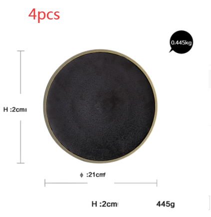 Black Crystal Large Ceramic Plate Round Flat Plate for Desserts