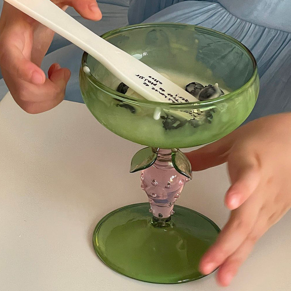 Green Glass Strawberry Ice Cream Cup