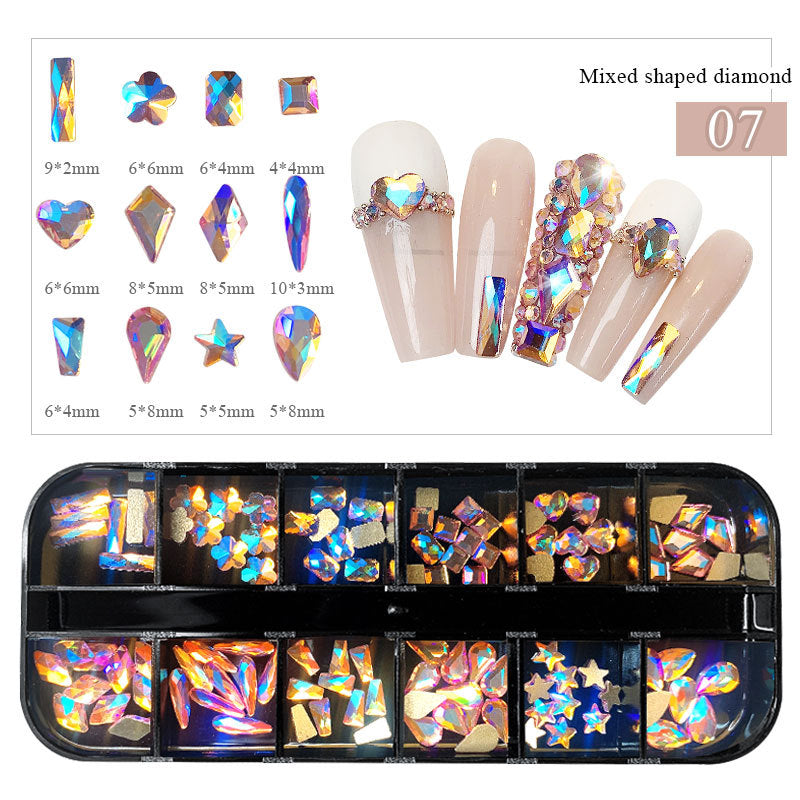 Boxed Flat-Bottom Colored Glass Rhinestone Nail Art Diamonds