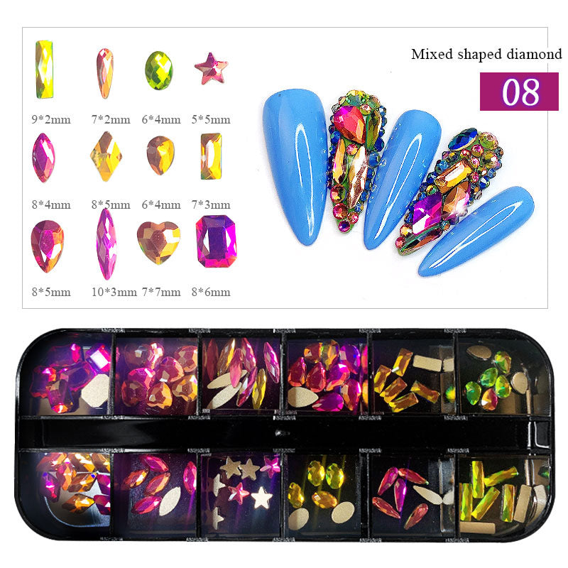 Boxed Flat-Bottom Colored Glass Rhinestone Nail Art Diamonds