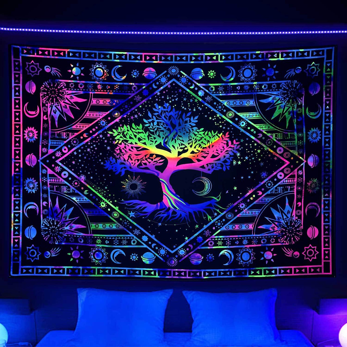 Fluorescent Abstract Neon Luminous Psychedelic Tapestry