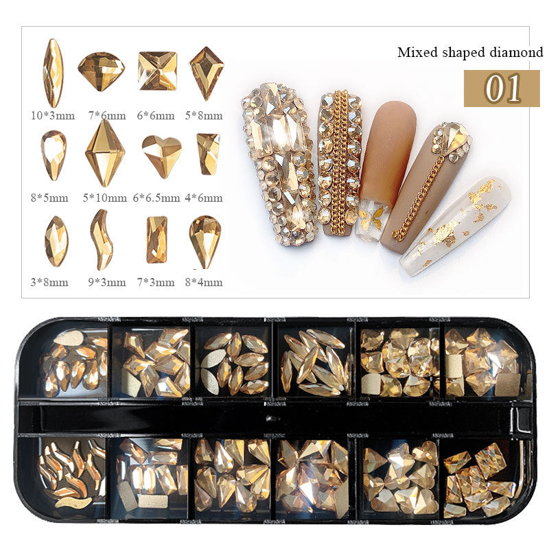 Boxed Flat-Bottom Colored Glass Rhinestone Nail Art Diamonds