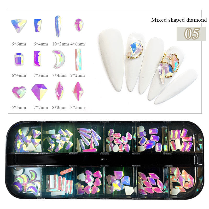 Boxed Flat-Bottom Colored Glass Rhinestone Nail Art Diamonds