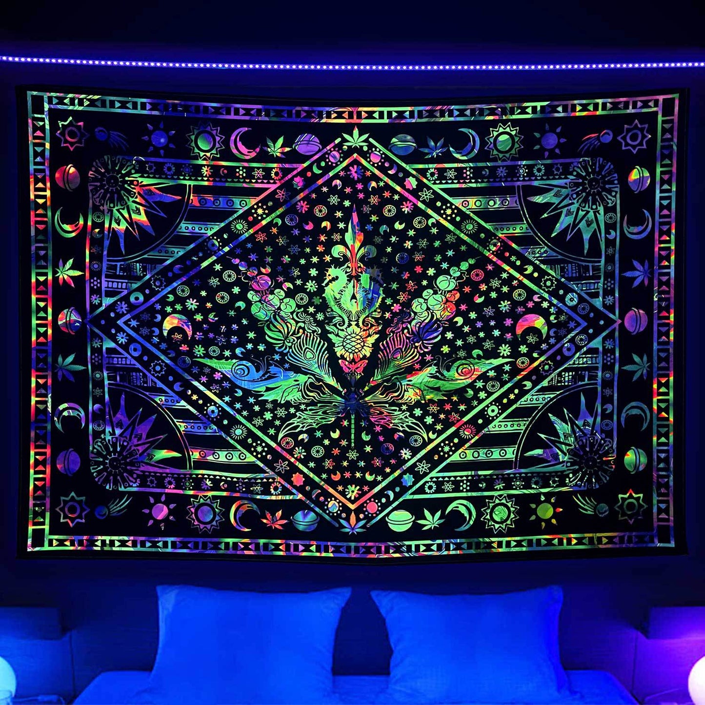 Fluorescent Abstract Neon Luminous Psychedelic Tapestry