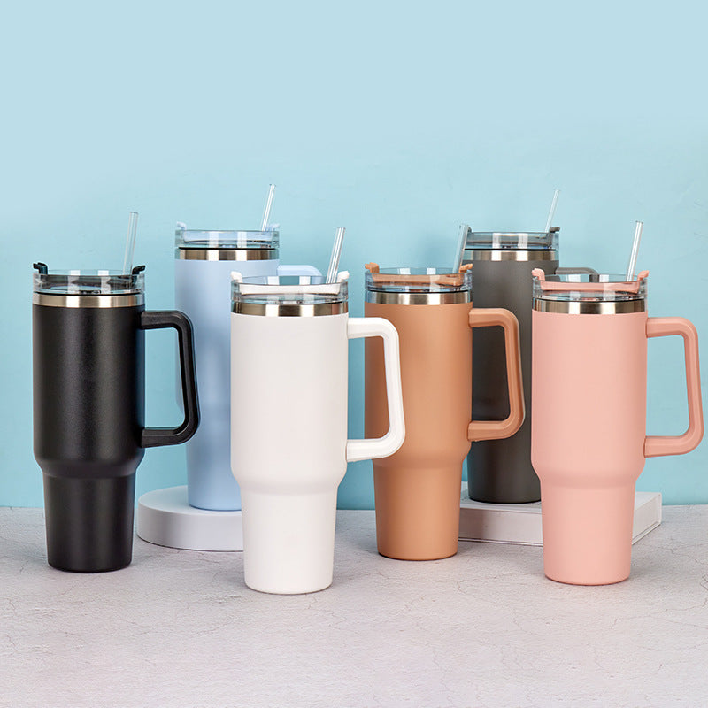 40oz Stainless Steel Insulated Travel Mug with Handle and Straw