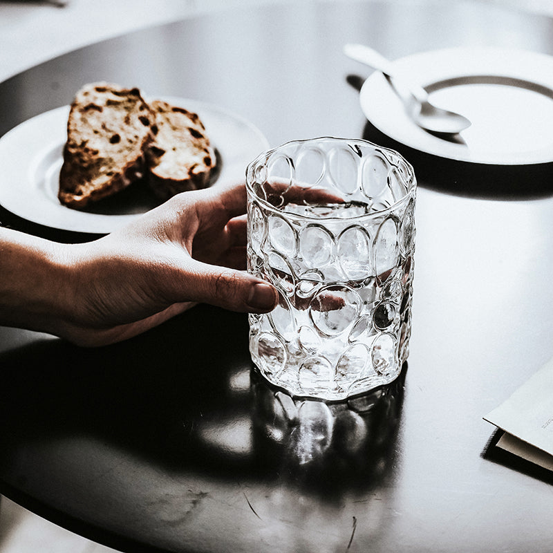 European Style Embossed Glass with Gilt Rim, Thick Transparent Whiskey Glass