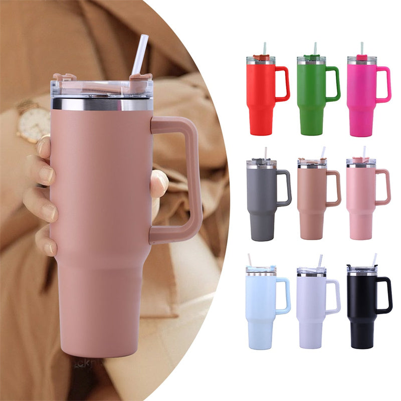 40oz Stainless Steel Insulated Travel Mug with Handle and Straw