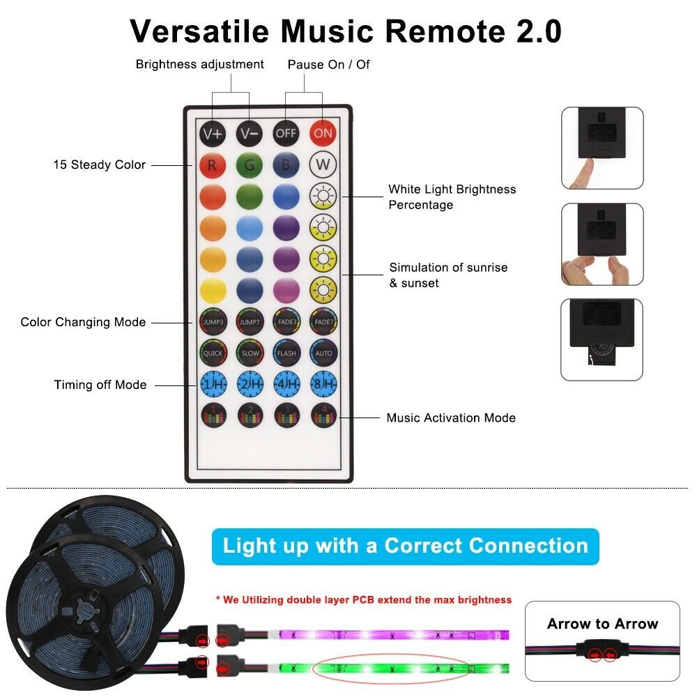 Bluetooth RGB LED Strip Lights with Remote – Color Changing Room Lights