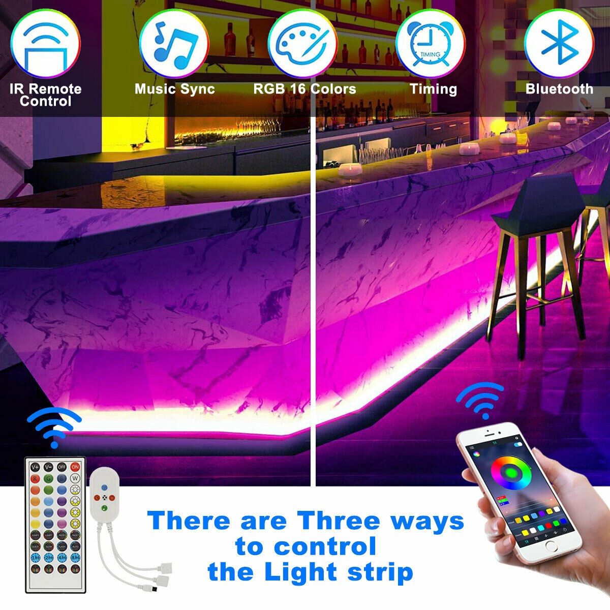 Bluetooth RGB LED Strip Lights with Remote – Color Changing Room Lights