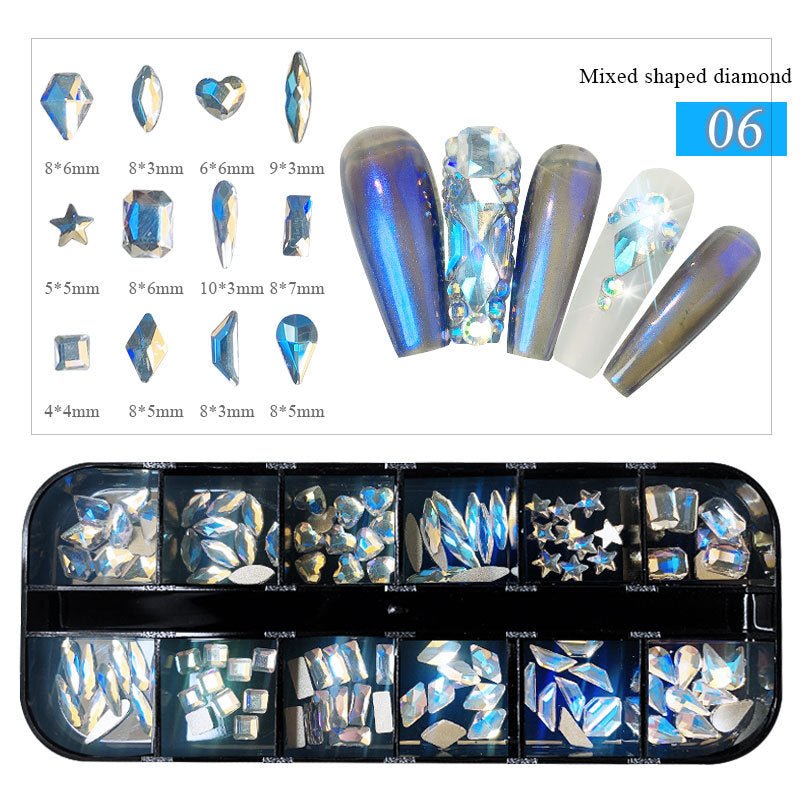 Boxed Flat-Bottom Colored Glass Rhinestone Nail Art Diamonds