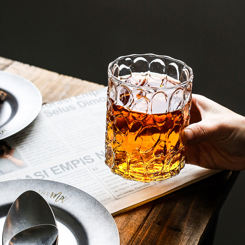 European Style Embossed Glass with Gilt Rim, Thick Transparent Whiskey Glass